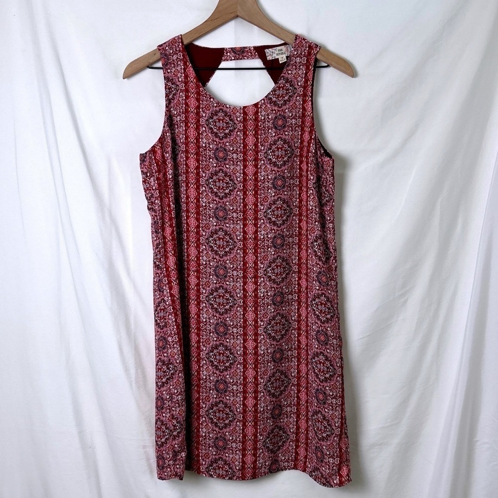 Pink Republic Womens Mini Dress Burgundy Red Size M Boho Festival Summer Peasant
